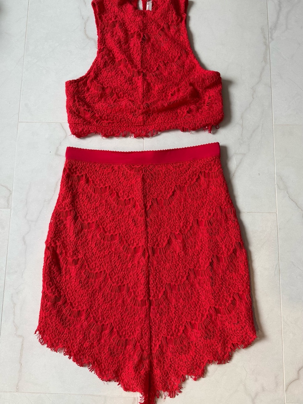 Free People Red Lace Pencil Skirt